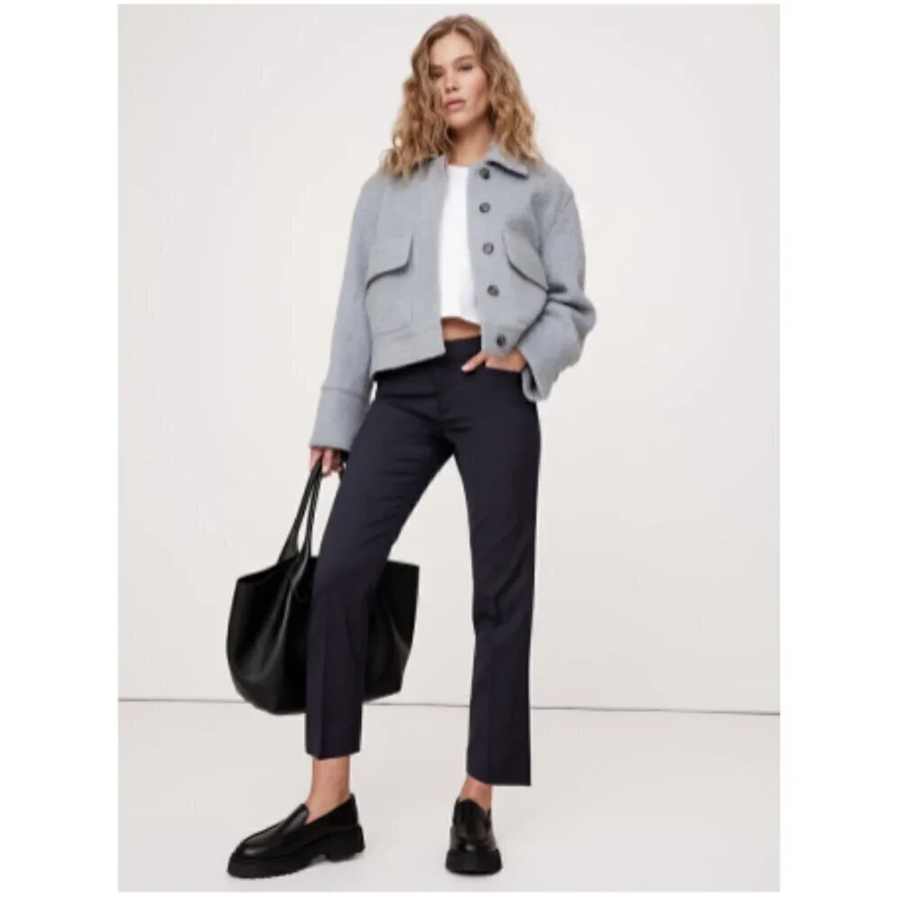 Banana Republic Siena Slim Straight Italian Wool Pants Navy Blue 8 PETITE NWT